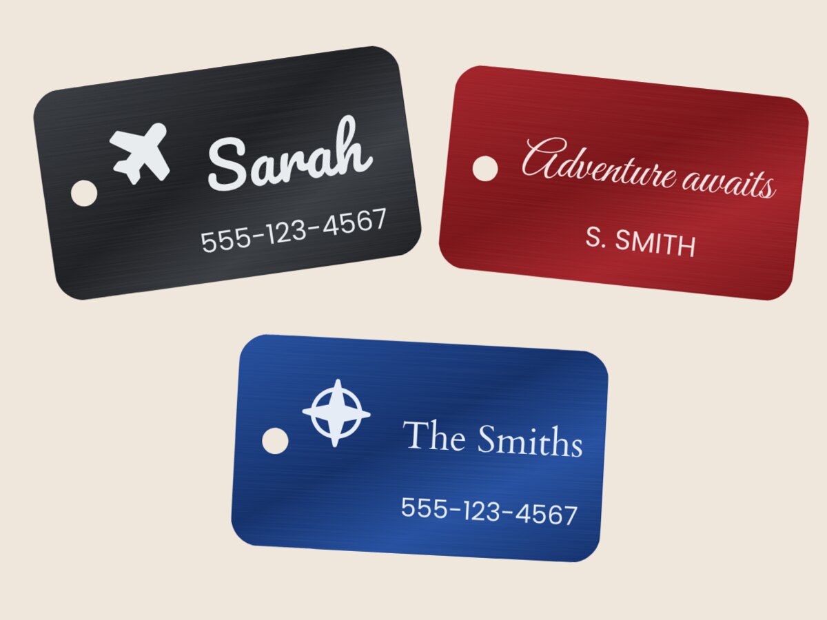 Engraved aluminum luggage tags